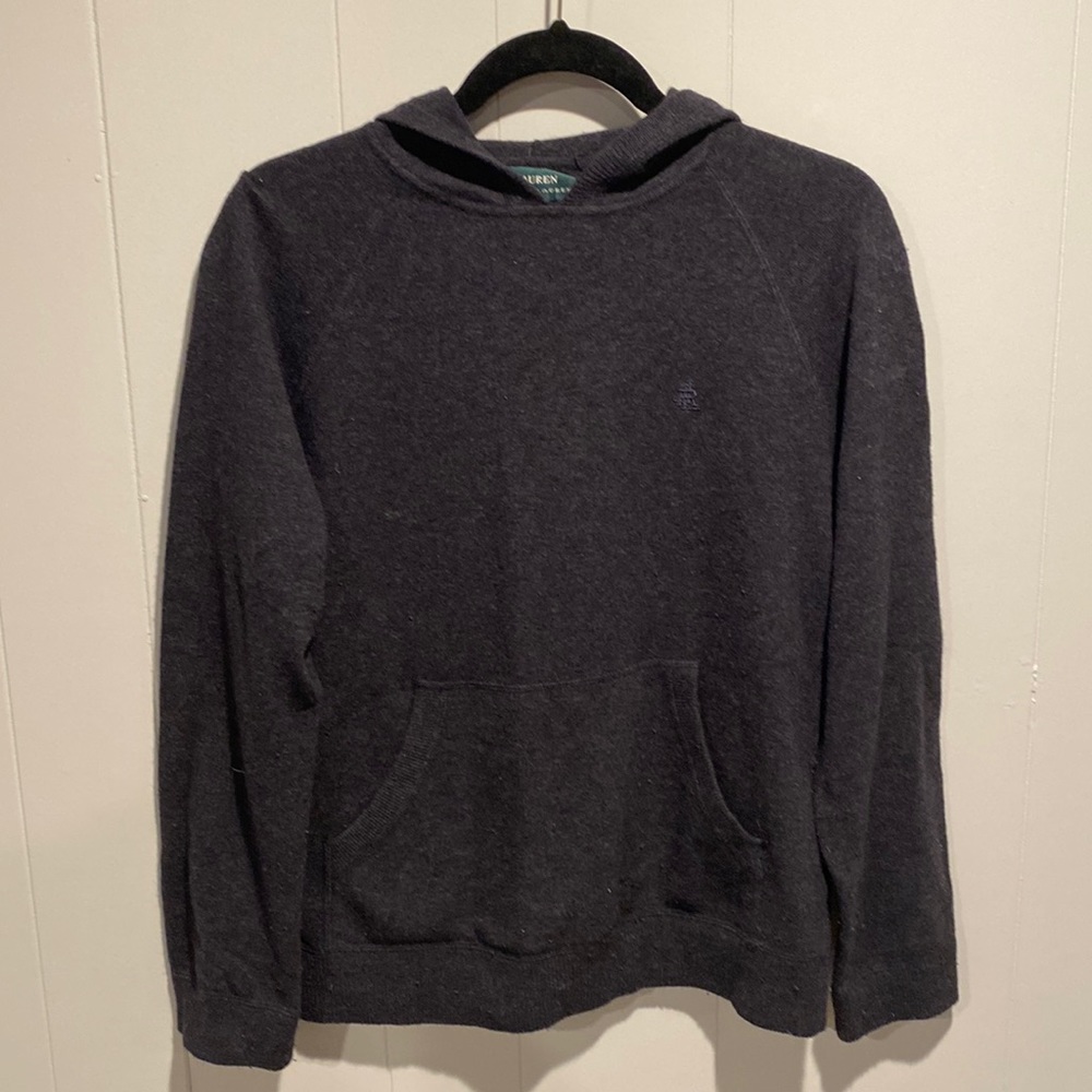 Ralph Lauren charcoal black wool/cashmere blend hooded sweater. Size small.